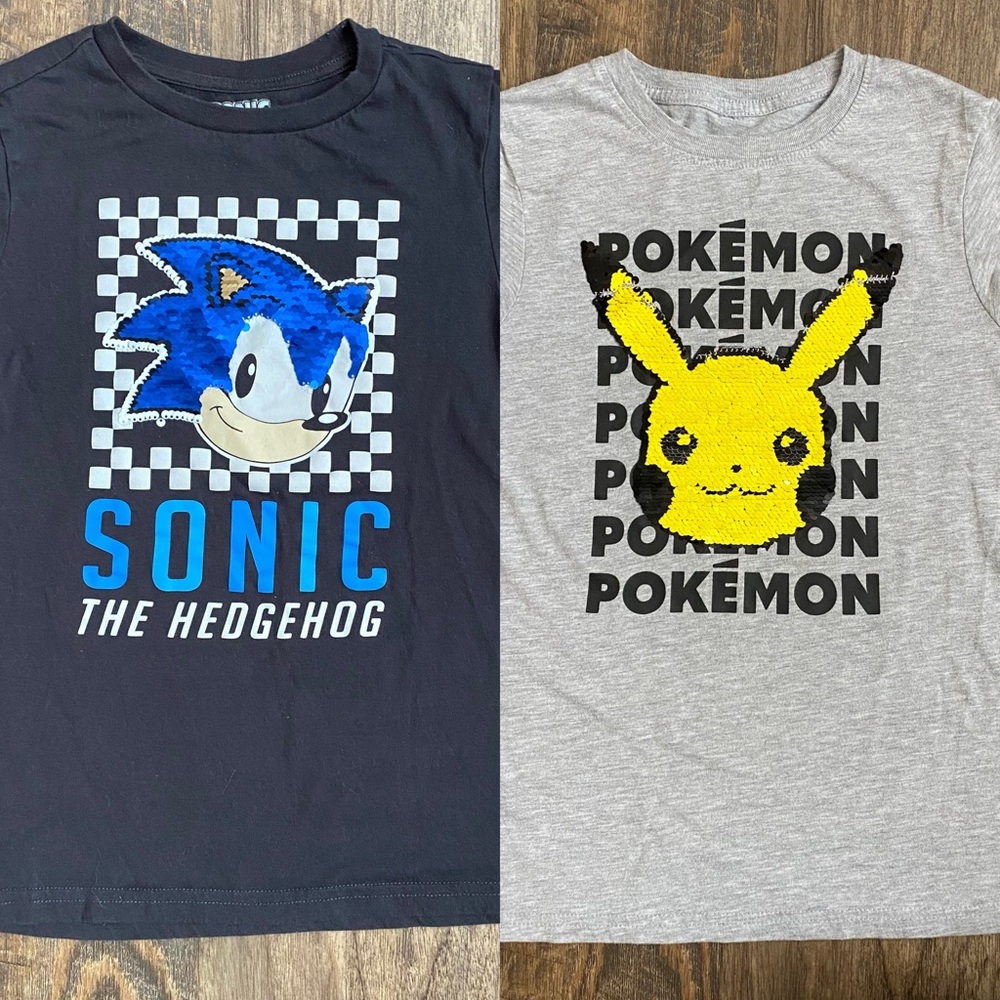 Sonic & Pokemon Boys Flip Sequin Tee Bundle